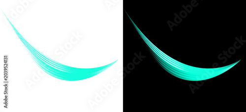 Quadro em tela Cyan abstract brush stroke isolated on transparent and black backgrounds with flowing lines and subtle transparency creating a light airy feel