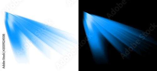 Bild auf Leinwand Abstract image featuring a vivid blue spotlight beam against a black background, with an identical image on a transparent checkered background