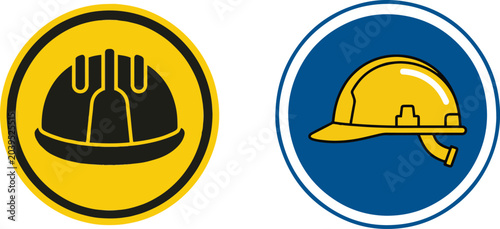 Bild auf Leinwand Construction safety helmet sign set featuring mandatory hard hat protection and