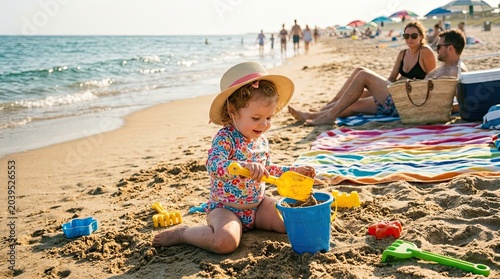 little girl playing on the beach