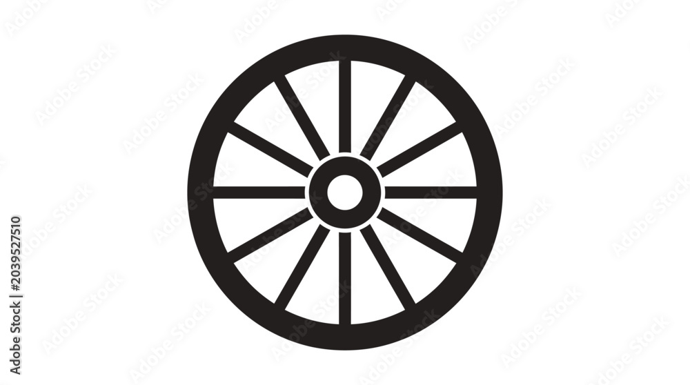 Obraz premium wagon wheel silhouette on white background spoke circle black icon symbol transport