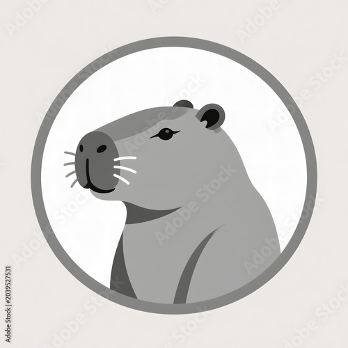Capybara Portrait in a Circular Frame, Minimalist and Modern Illustration
