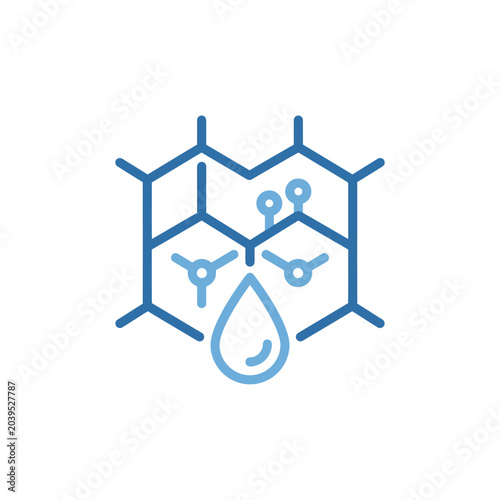 Water drop icon with molecular grid for skin hydration.