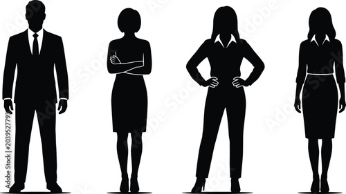 Tableau sur toile Silhouette collection of professional business people standing in formal office