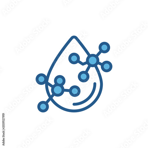 Water droplet containing molecular structure icon.