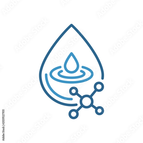Water drop ripple with molecular structure line icon.