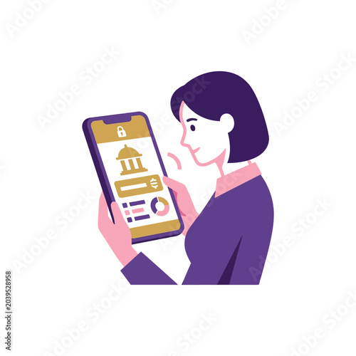 Woman using secure mobile banking app on her smartphone.