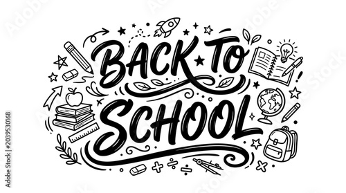 Tableau sur toile Creative Back to School Illustration with Learning Tools