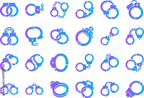 Foto Collection of handcuff icons depicting restraints and security symbols for law enforcement and justice