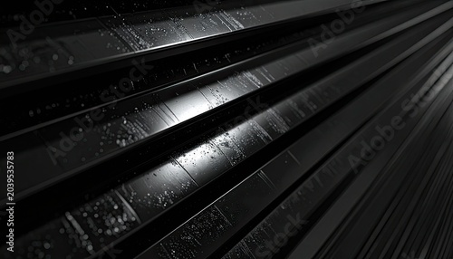 Dark, parallel lines with water droplets create a textured abstract background.