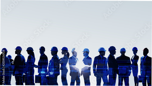 Foto a lineup of diverse human figures in blue silhouette against white background pe