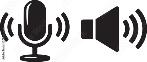 Tableau sur toile Minimal microphone and speaker sound icon for audio recording, voice communication and media use