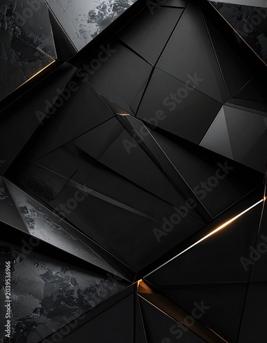 Abstract geometric black background with golden accents.