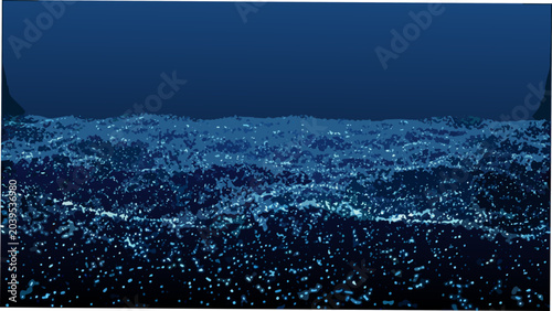 Schilderij op canvas undulating landscape in abstract digital painting terrain waves scenic blue artw