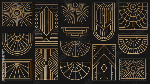 Schilderij op canvas grid of distinct geometric shapes in art deco style layout pattern design vector