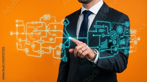 Corporate Professional Visualizes a Network of Business Data Flows
