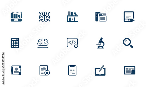 Collection of science education and technology research vector icons