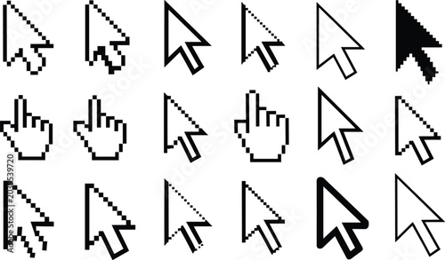 Collection of various computer mouse cursor icons isolated on white background