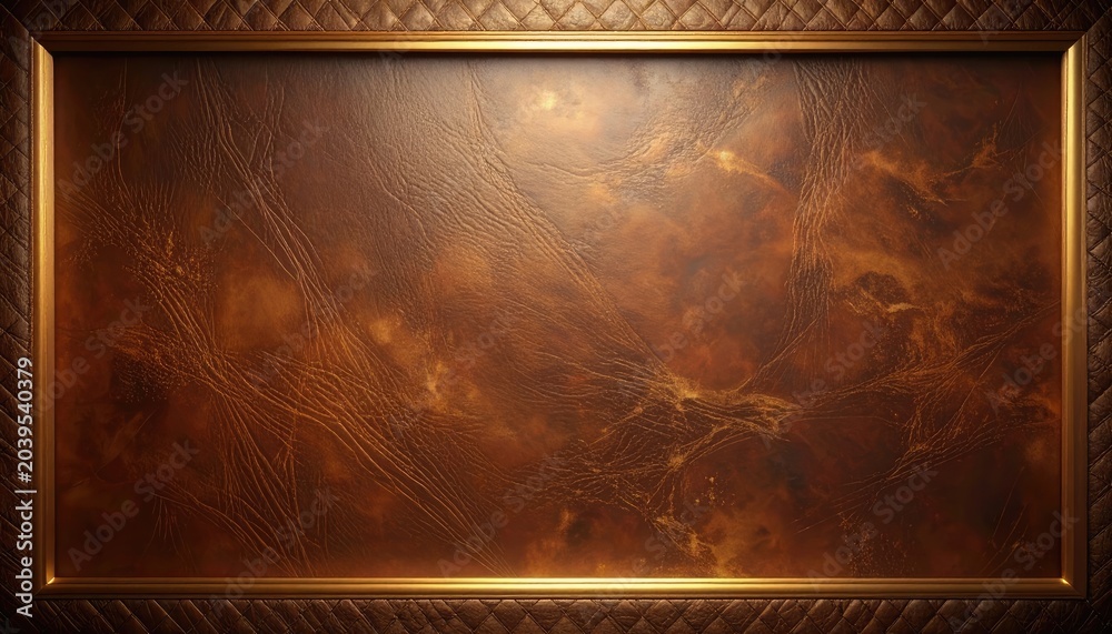 Fototapeta premium Luxurious Brown Leather Texture with Golden Frame