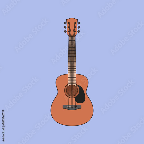 Photography A simple illustration of a wooden acoustic guitar on blue
