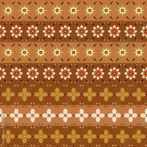 Seamless Batik Floral Stripe Pattern Earth Tone Brown Orange Vector Textile Design