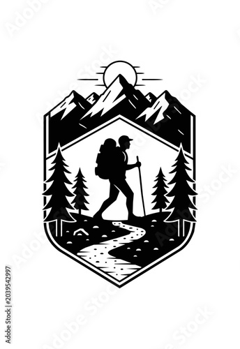 Silhouette mountain landscape pathway moon illustration