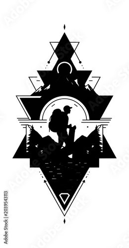 Abstract geometric composition with shapes on black background