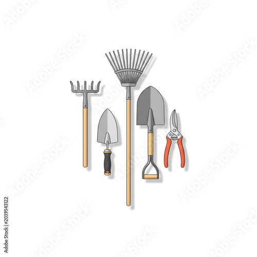 Vector Illustration of Farming Hand Tools Collection on White
