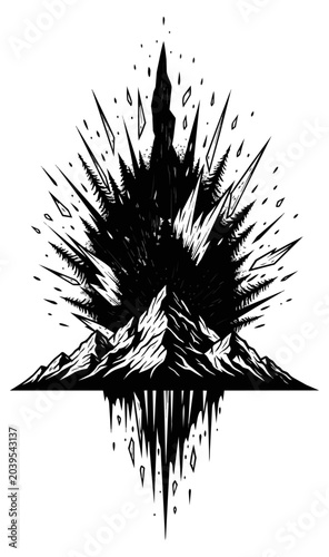 Abstract mountain illustration with a burst of energy