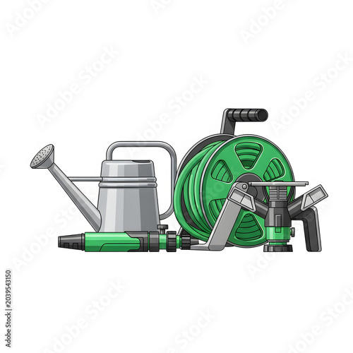 Minimalist Vector Watering and Irrigation Tools on White Background