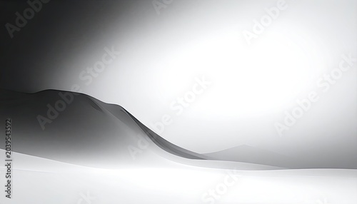 Abstract landscape with smooth, undulating grey forms fading into white.