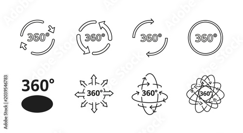 Photos Collection of diverse 360-degree rotation icons, ideal for indicating panoramic