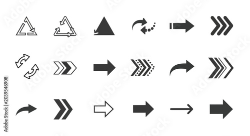 Set of various arrow icons with different styles and directions, perfect for web design and graphic projects