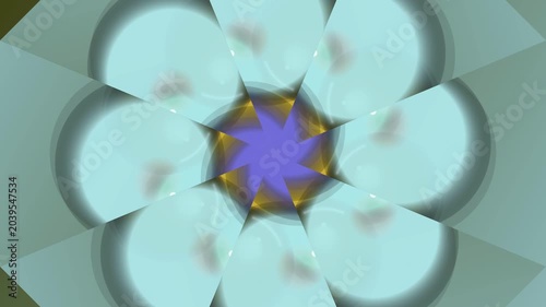 Vibrant purple starburst radiates from center of blue flower illustration