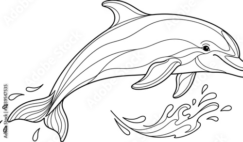 Foto Cute dolphin line art vector illustration with adorable marine animal outline de