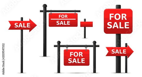Canvas Print Collection of various real estate for sale signs including directional arrows an
