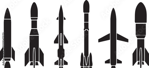 Bild auf Leinwand Silhouettes of various missile designs and configurations