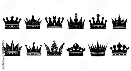 Schilderij op canvas Collection of various regal crowns and royal headwear in a stylized black and wh