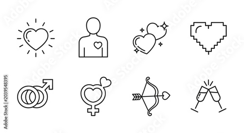 Tableau sur toile A charming collection of line art icons depicting various aspects of love, roman