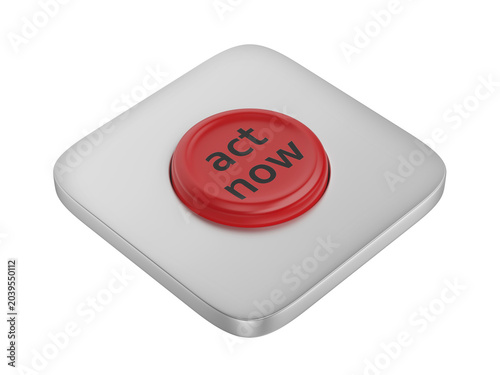 Red round act now button on transparent background