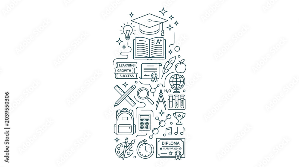 Fototapeta premium Educational Elements with Graduation Theme and Icons