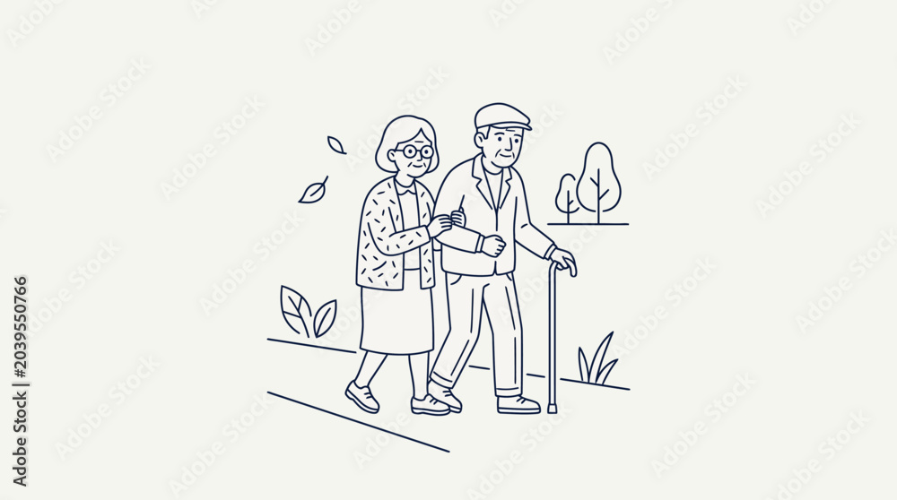 Naklejka premium Elderly couple walking together in a park setting