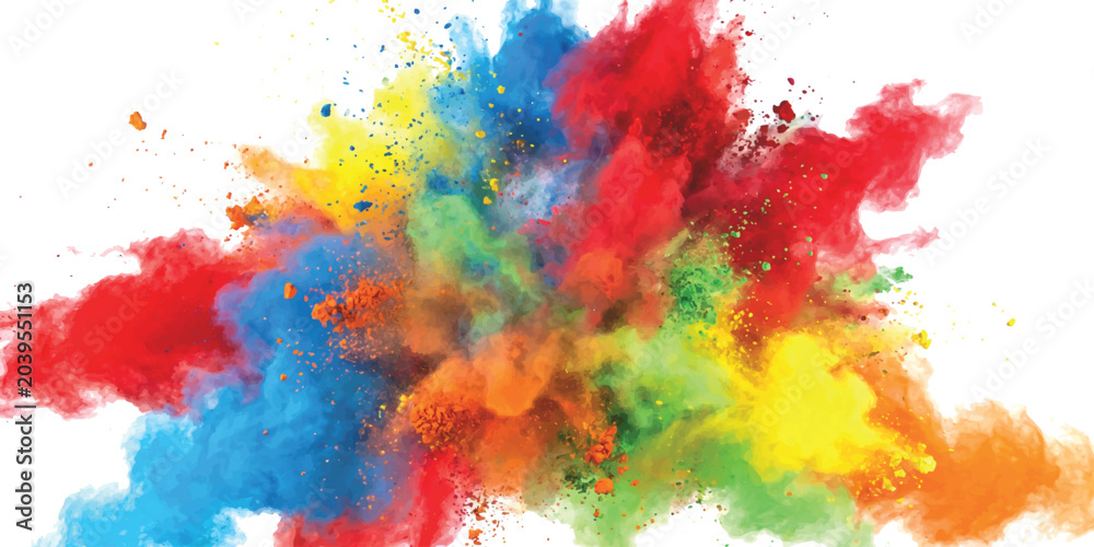 Fototapeta premium Bright colorful powder explosion with vibrant paint splashes in a dynamic cloud