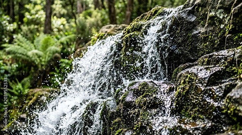 Forest Cascade Waterfall with Rich Green Vegetation
