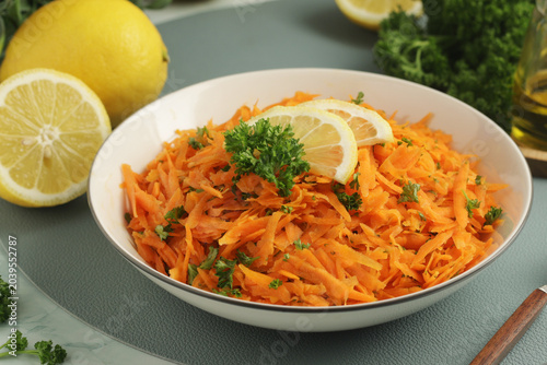 Fotografie Salad Carrotes rapees - traditional French dish made of carrots