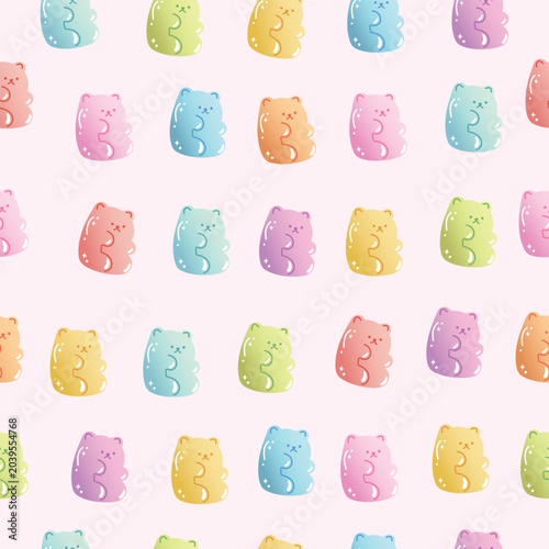 Cute pastel gummy bear pattern with colorful kawaii candy bears