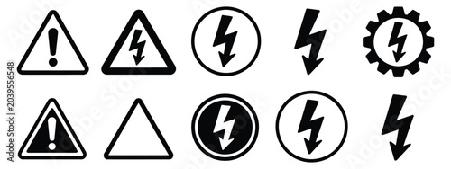 Tableau sur toile High Voltage Warning Sign Icon Set with Electrical Hazard Symbols and Lightning