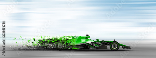 Photos racing cars moving a high speed with motion blur. 3d rendering