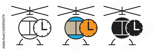 Obraz na płótnie Helicopter or chopper transport icon set combined with a round clock time management symbol