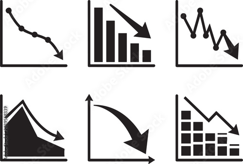 Quadro su tela Financial downturn icons vector graphics representing market decline and economi